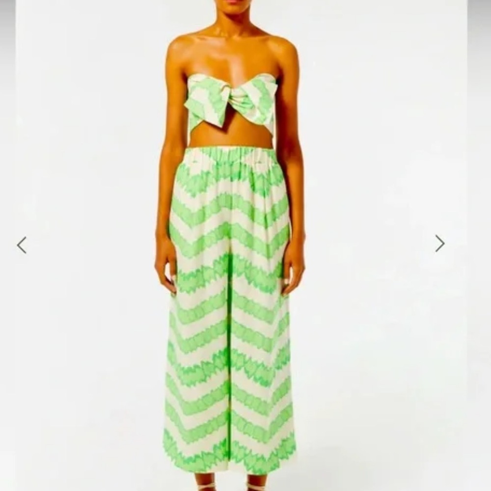 RHODE Green and White Zig Zag linen pants